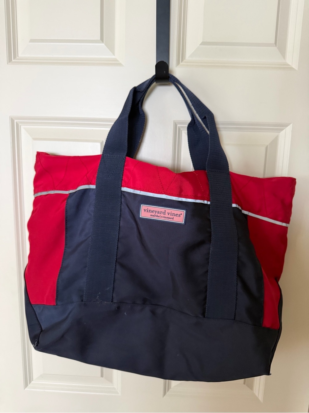Vineyard Vines Red and Navy Canvas Tote with Navy Straps